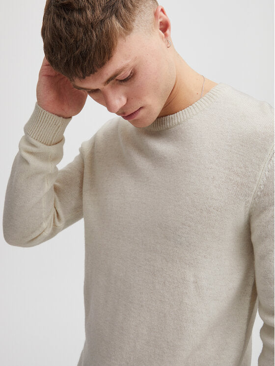 Solid Dyllon Wool O-Neck Knit Oatmeal – produktbilde 4