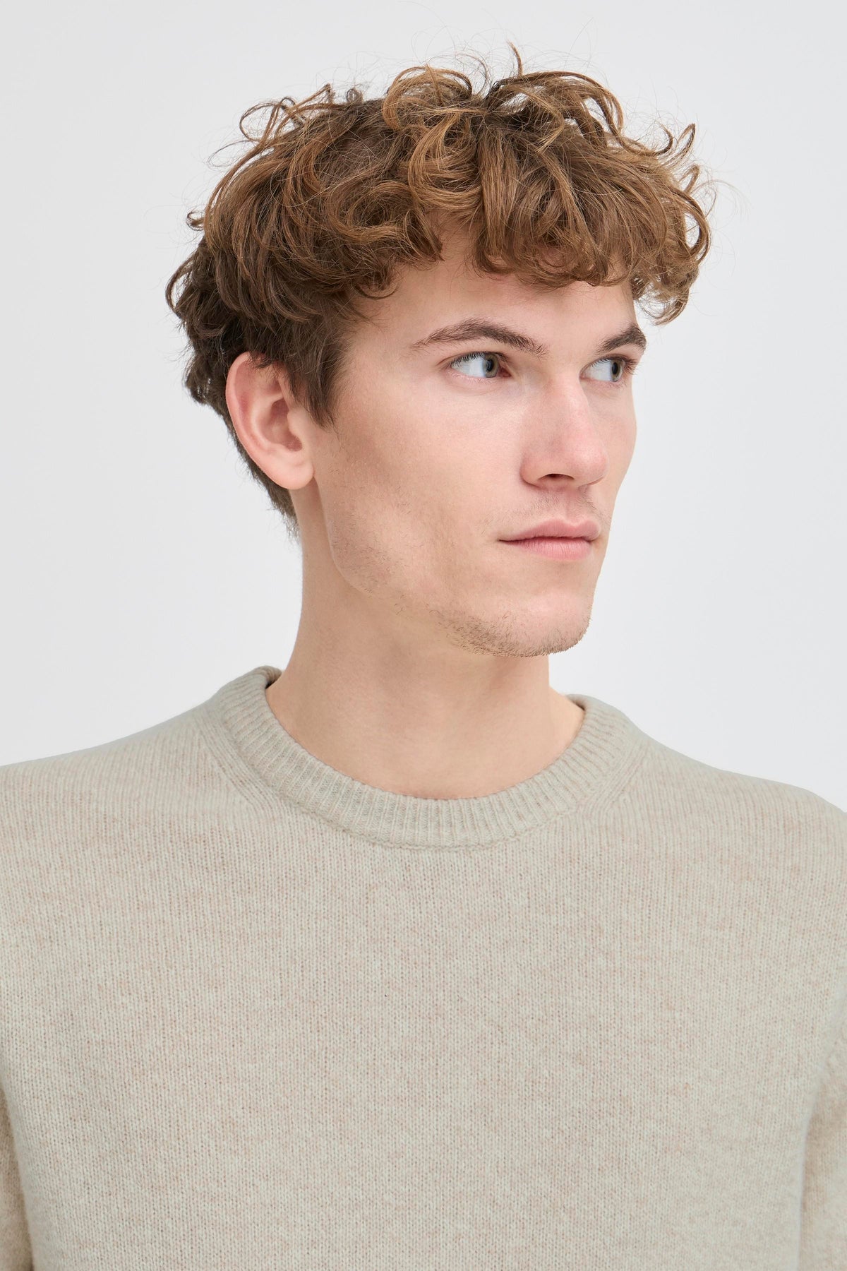 Casual Friday Karl Lambswool Crew Neck Knit Sand Melange – produktbilde 3