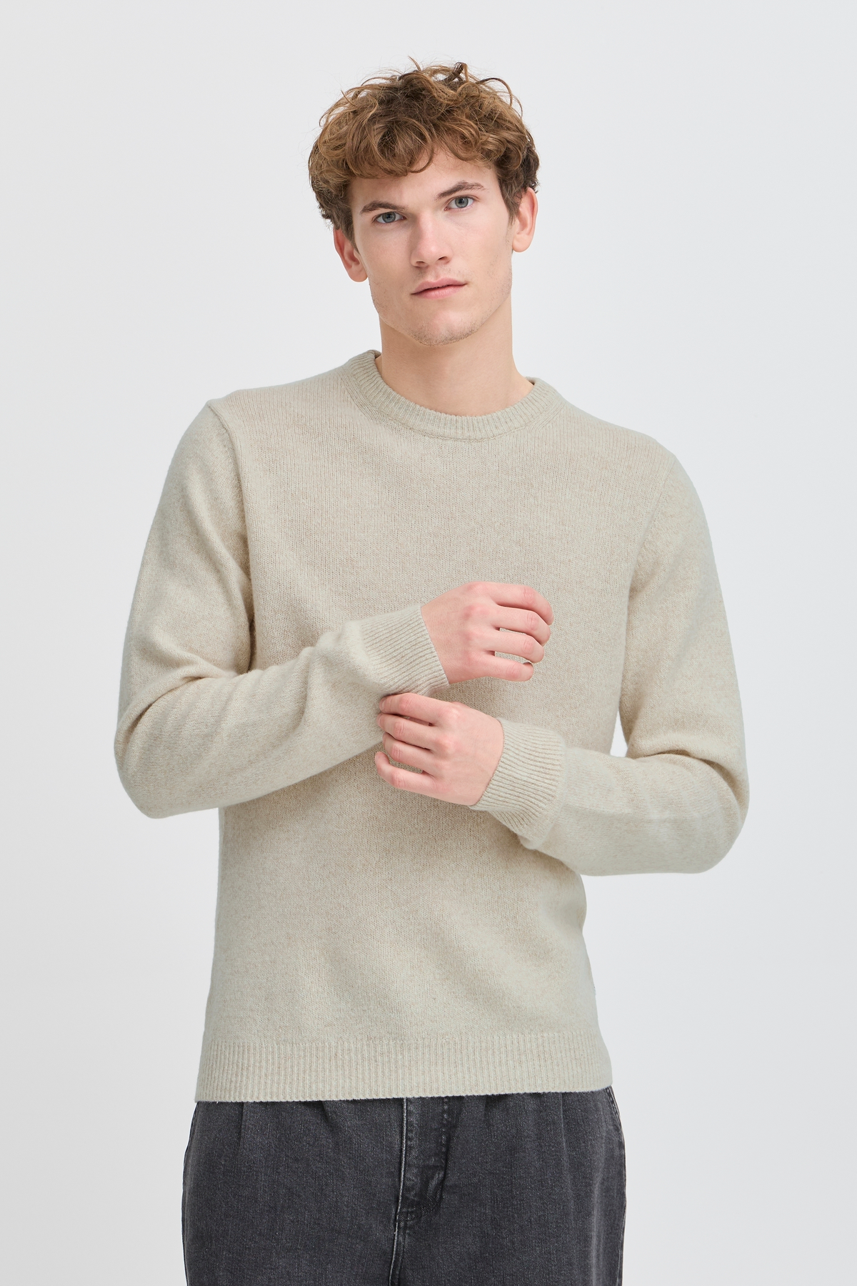 Casual Friday Karl Lambswool Crew Neck Knit Sand Melange – produktbilde 1