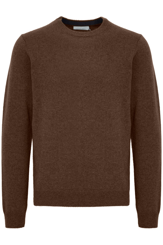 Casual Friday Karl Lambswool Crew Neck Knit Dark Brown Melange – produktbilde 1