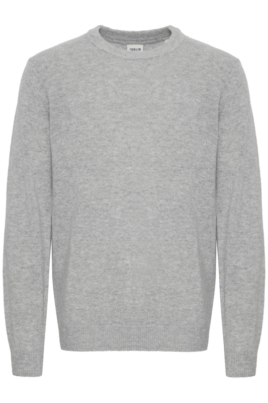 Solid Dyllon Wool O-Neck Knit Lt Grey Melange – produktbilde 1