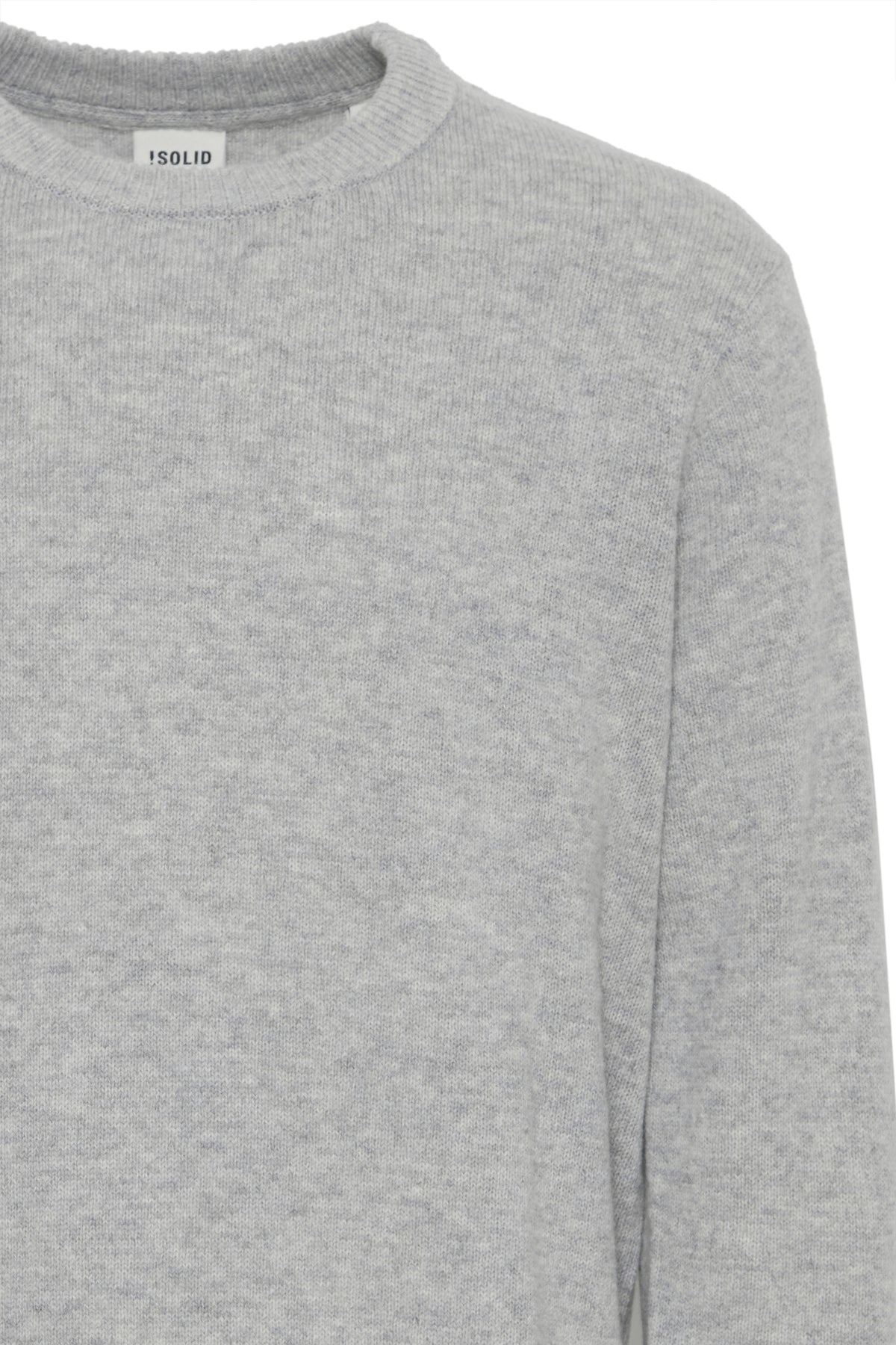 Solid Dyllon Wool O-Neck Knit Lt Grey Melange – produktbilde 3