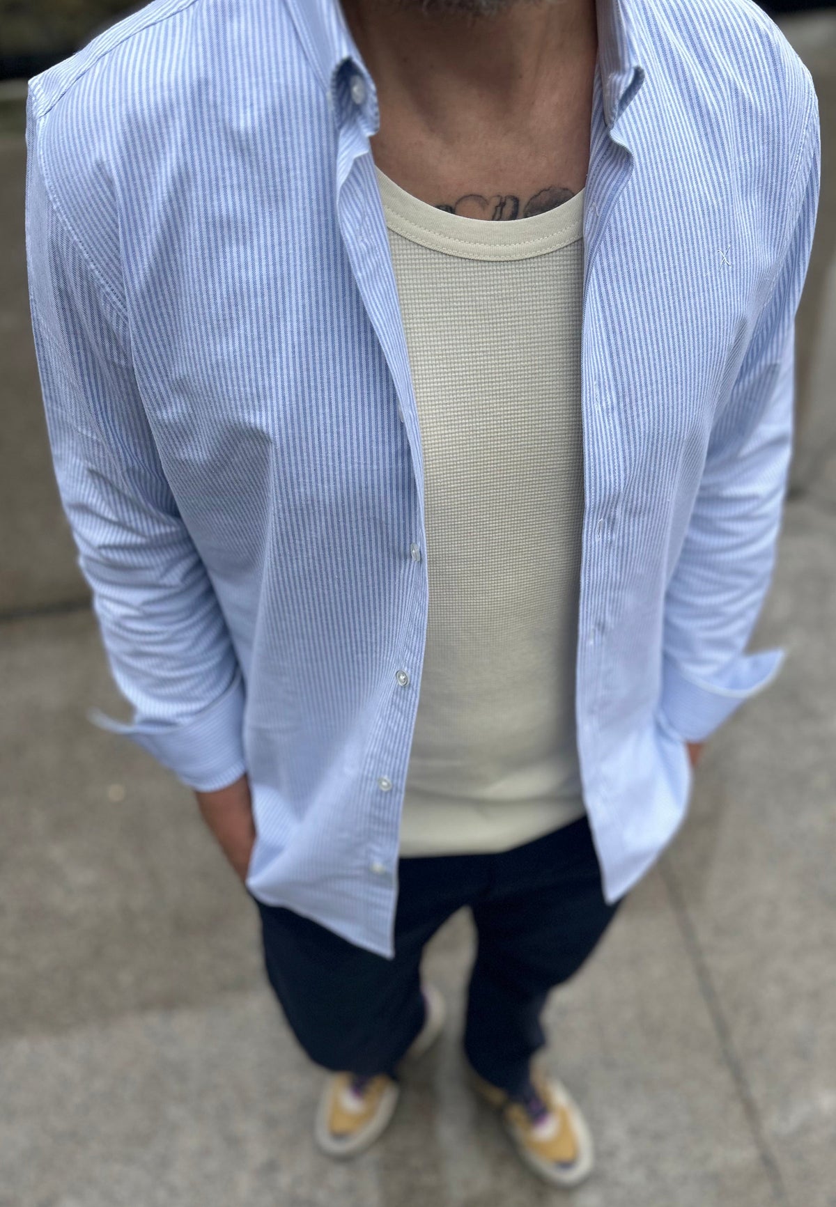 Clean Cut Copenhagen Oxford Stretch Stripe Shirt Light Blue – produsentens modellbilde