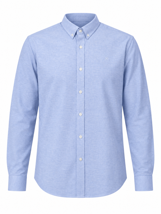 Clean Cut Copenhagen Oxford Stretch Plain Shirt Light Blue – produktbilde på hvit bakgrunn, AI-bearbeidet fra referansefoto