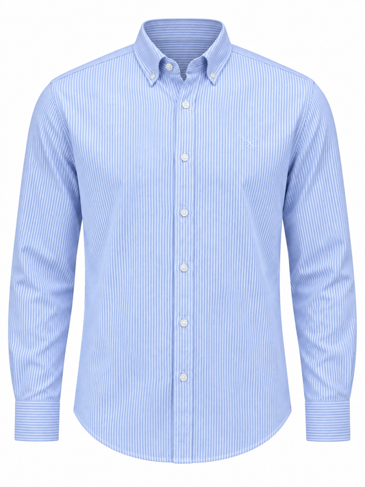 Clean Cut Copenhagen Oxford Stretch Stripe Shirt Light Blue – produktbilde på hvit bakgrunn, AI-bearbeidet fra referansefoto