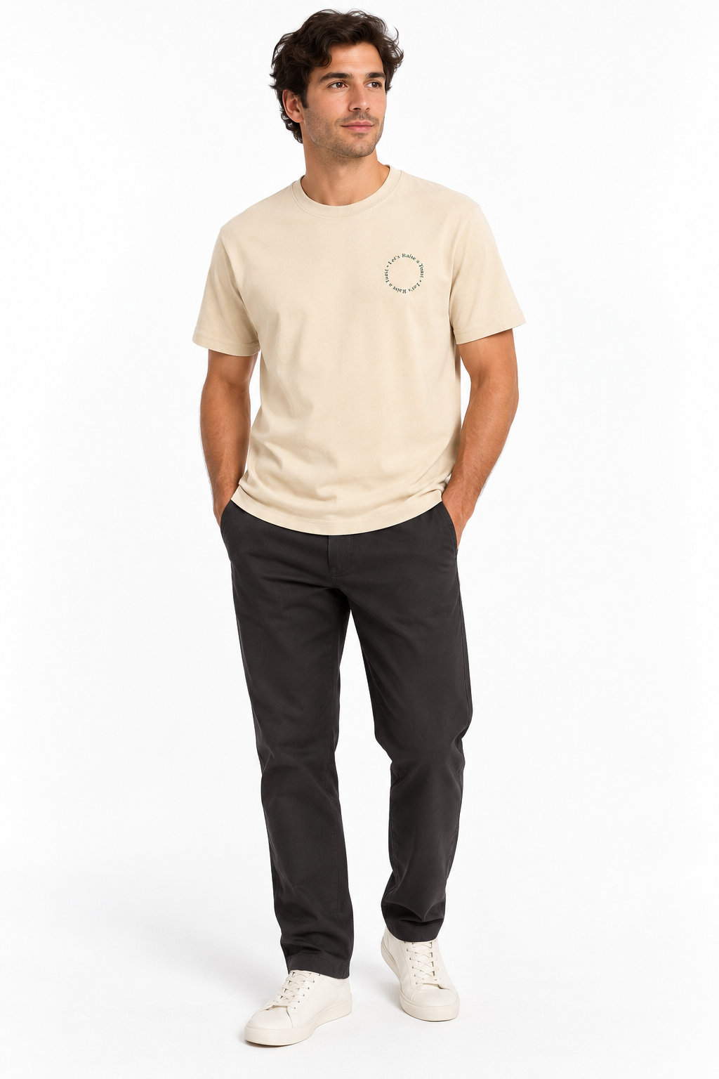 Solid Rue T-Skjorte Oatmeal – modellbilde