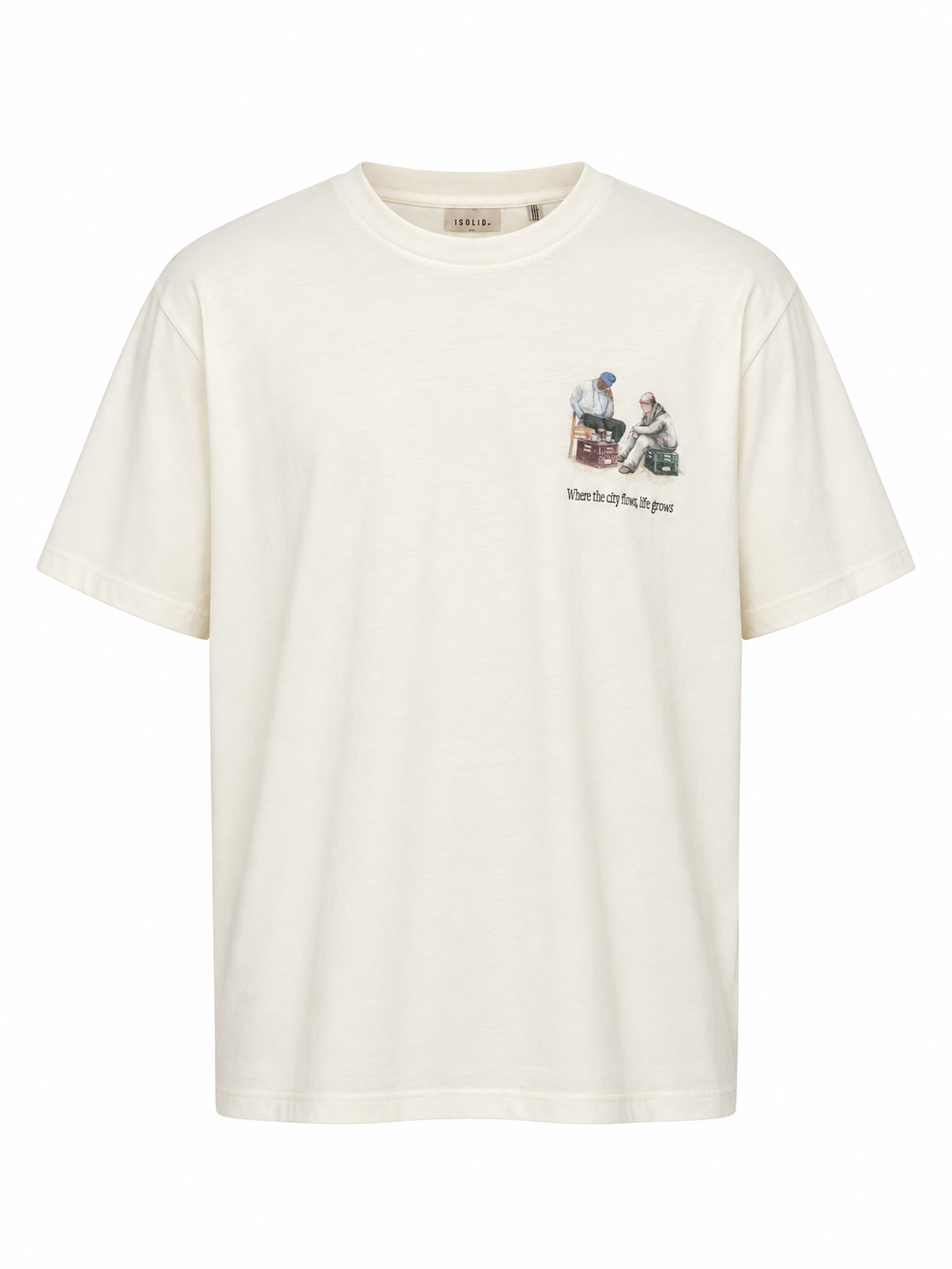 Solid Wynn T-skjorte Off White – produktbilde på hvit bakgrunn, AI-bearbeidet fra referansefoto