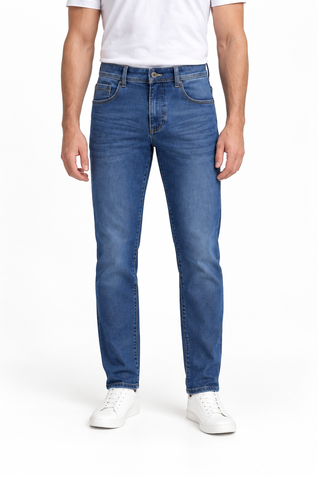 Bison Superflex Jeans Aqua Blue – AI-generert modellillustrasjon forfra