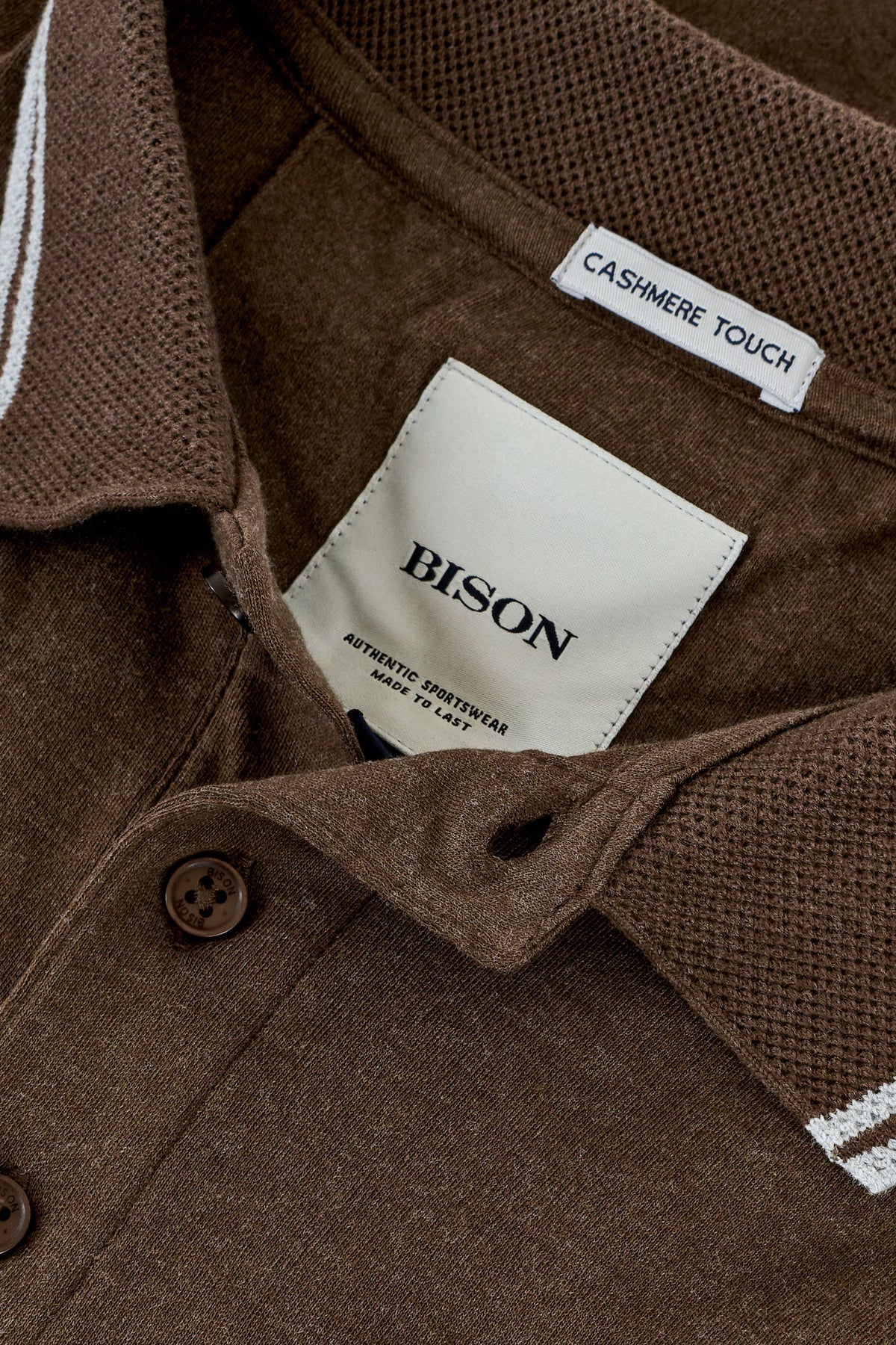 Bison Polo Shirt LS Brown Melange – bilde 3