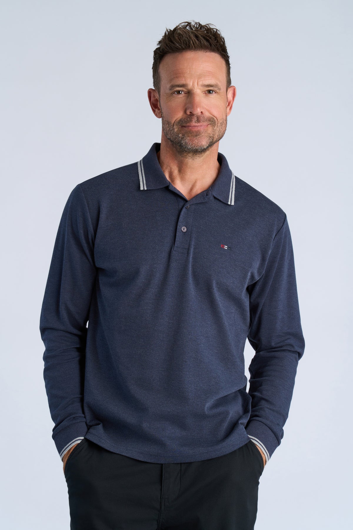 Bison Polo Shirt LS Navy Melange – bilde 2