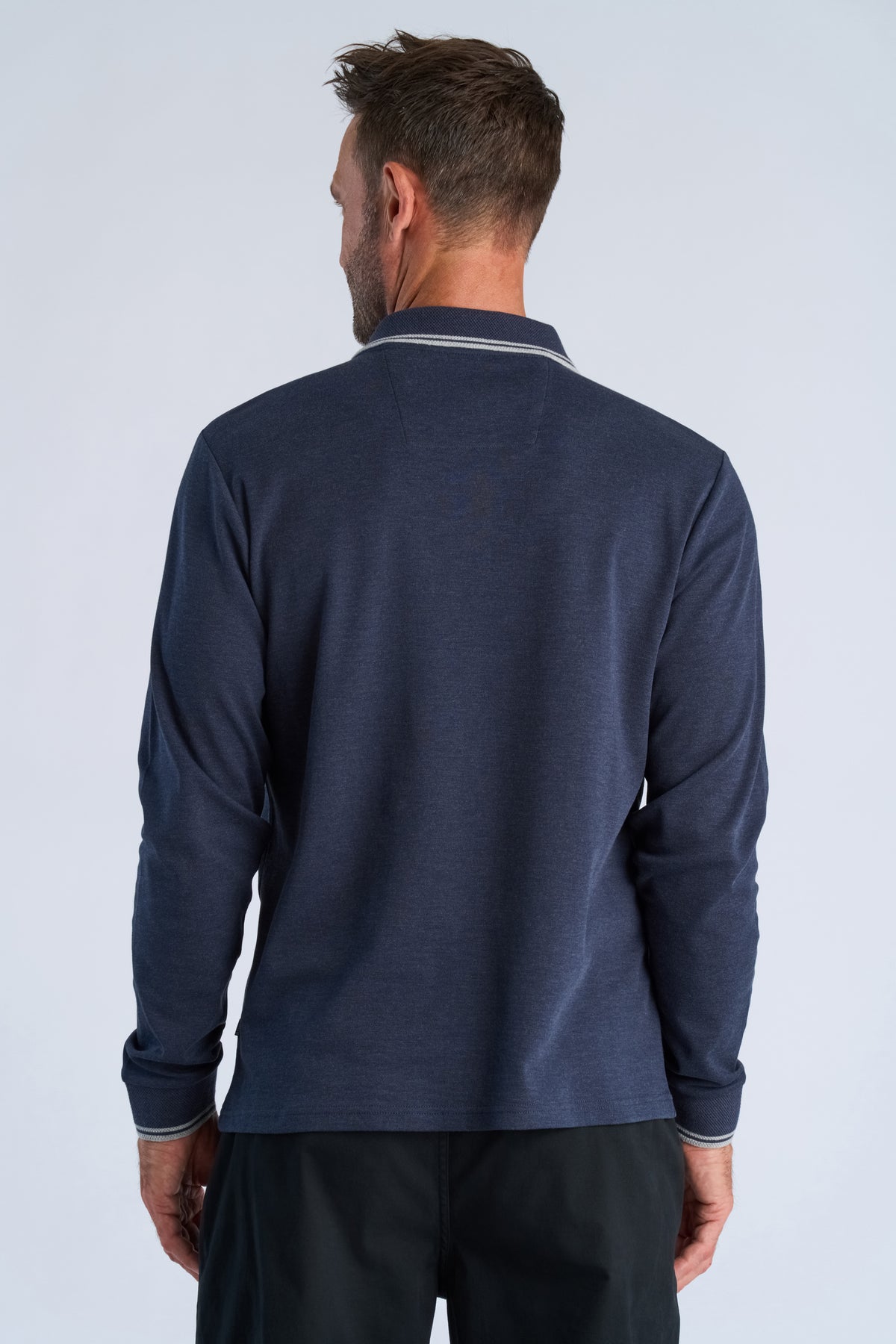 Bison Polo Shirt LS Navy Melange – bilde 3