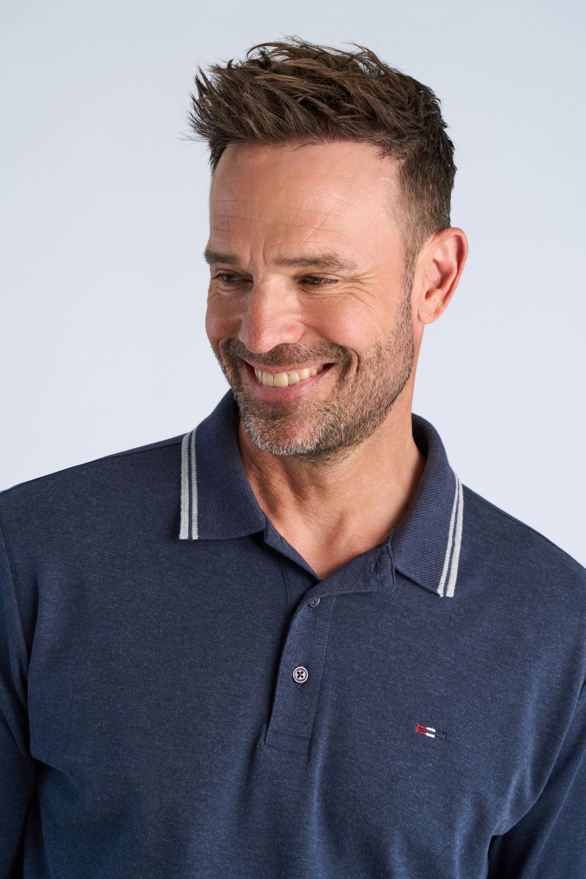 Bison Polo Shirt LS Navy Melange – bilde 4