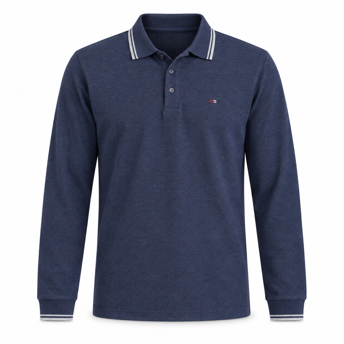 Bison Polo Shirt LS Navy Melange – produktbilde