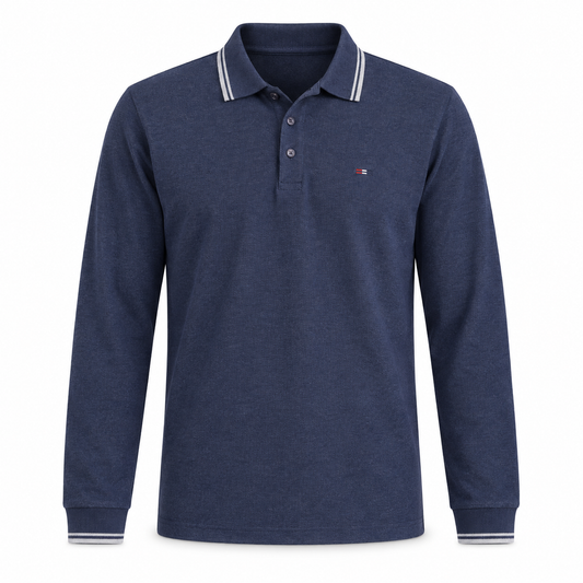 Bison Polo Shirt LS Navy Melange – produktbilde