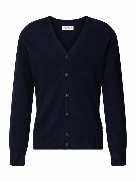 Casual Friday Karl Lambswool Cardigan Navy – produktbilde på hvit bakgrunn