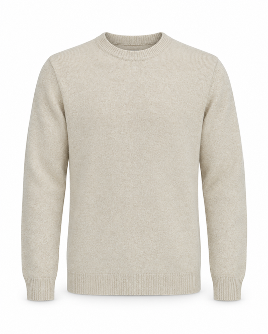 Casual Friday Karl Lambswool Crew Neck Knit Sand Melange – front på hvit bakgrunn