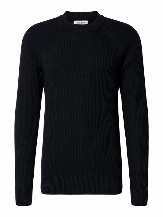 Casual Friday Kristian Raglan Rib Crew Neck Navy – produktbilde på hvit bakgrunn