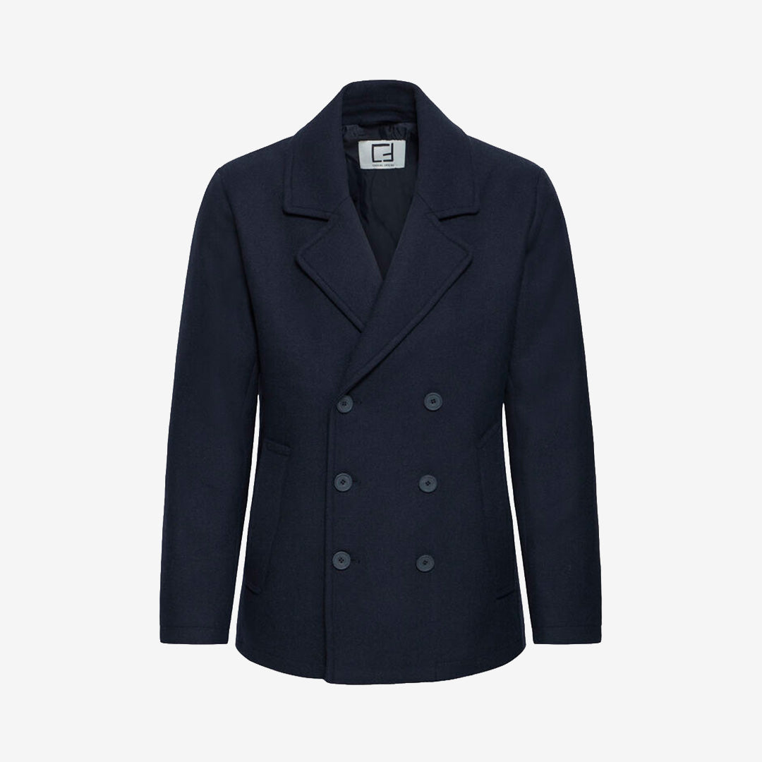 Casual Friday Mets dobbeltspent ullblandingsjakke mørk marine – produktbilde
