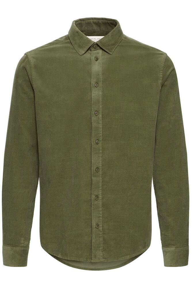 Casual Friday Reims Baby Cord Shirt Army – nærmeste dokumenterte farge: Burnt Olive – produktbilde 1