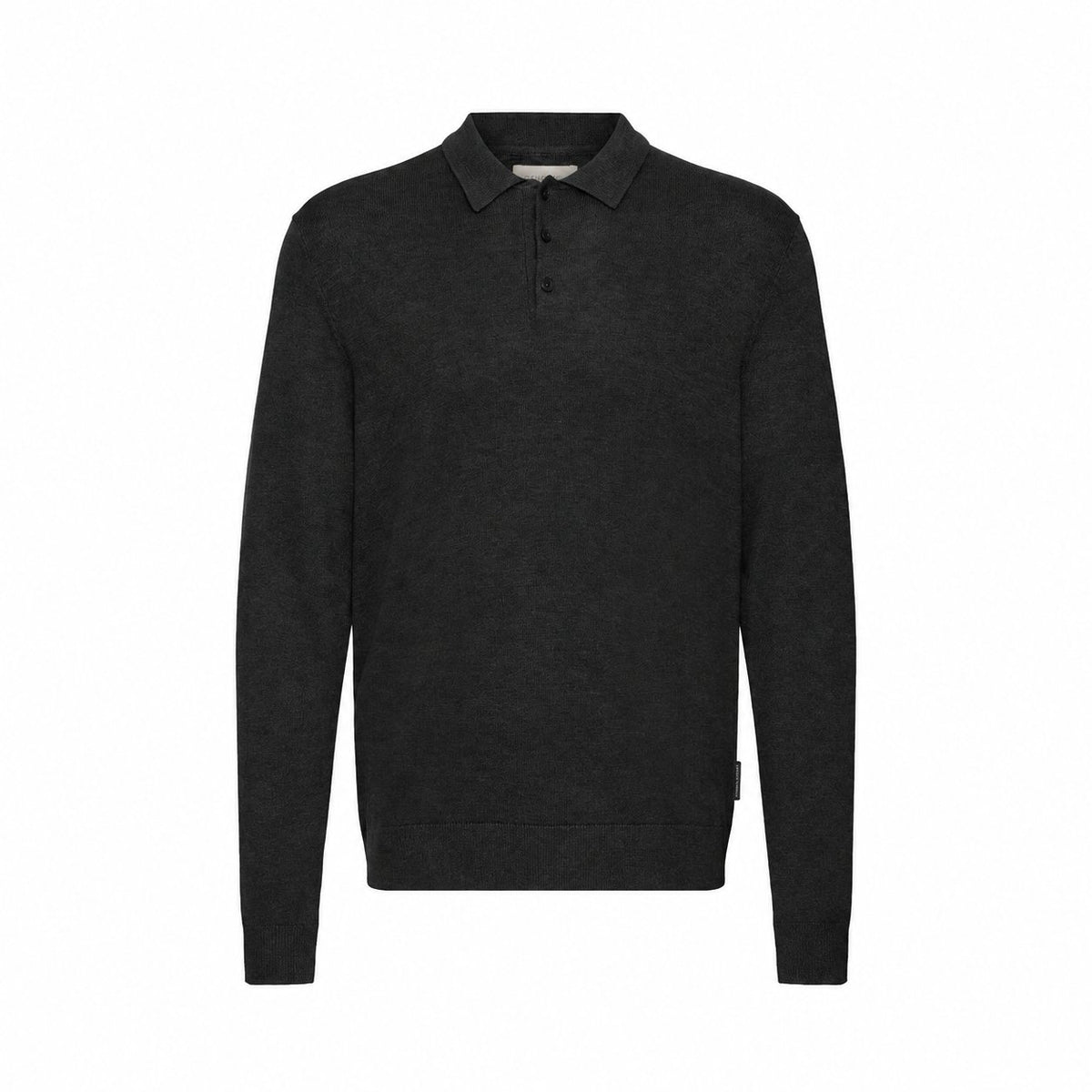 Casual Friday Rennes Polo Knit LS Black Melange – produktbilde på hvit bakgrunn