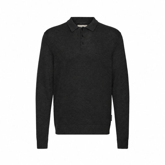 Casual Friday Rennes Polo Knit LS Black Melange – produktbilde på hvit bakgrunn