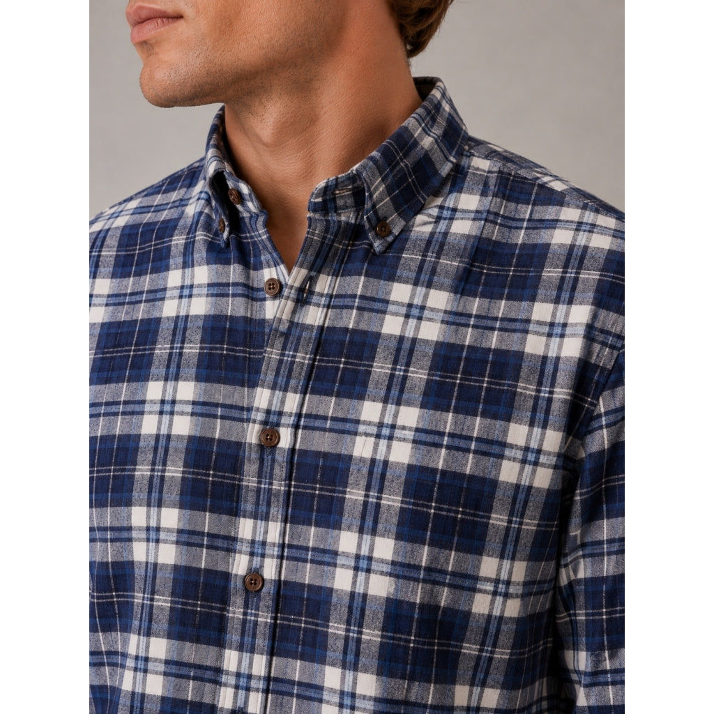 Clean Cut Eske flanellskjorte Navy/Dusty Blue – detaljbilde