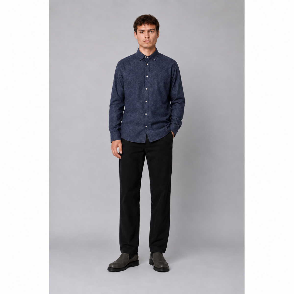 Clean Cut Eske Flannel Shirt Navy Melange – modellbilde