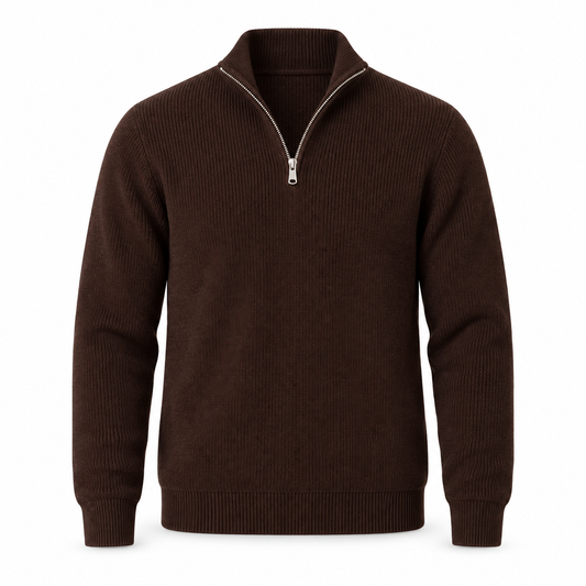Clean Cut Copenhagen Mario Half-Zip Knit Dark Brown – produktbilde
