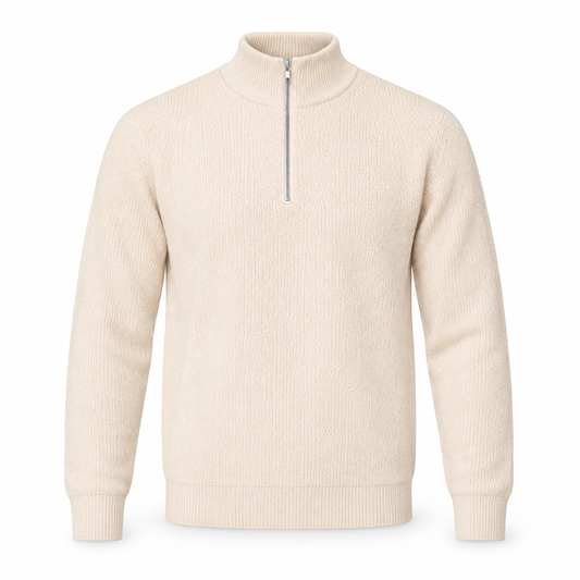 Clean Cut Copenhagen Mario Half-Zip Knit Ecru Melange – produktbilde