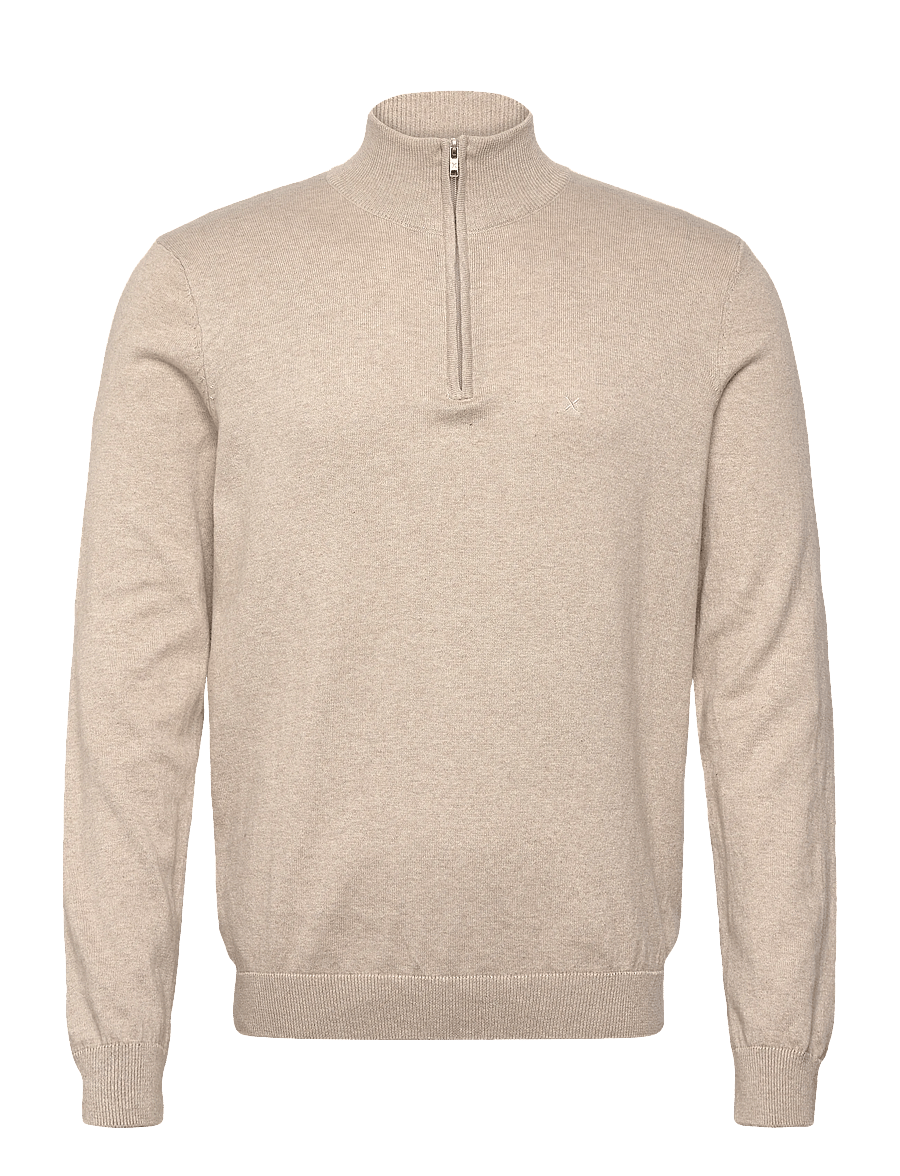 Clean Cut Copenhagen Claude Half-Zip Knit Ecru Melange – produktbilde forfra