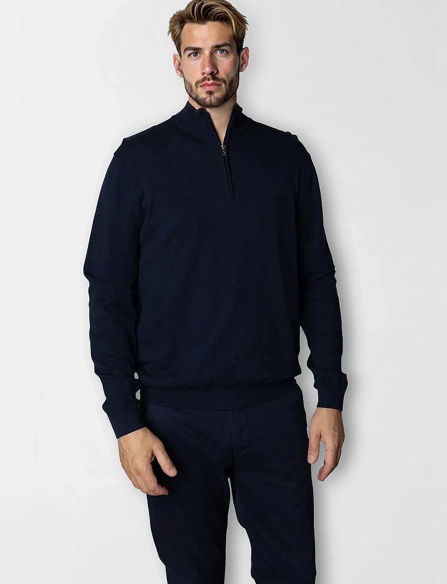 Clean Cut Copenhagen Claude Half-Zip Knit Navy Melange – på modell