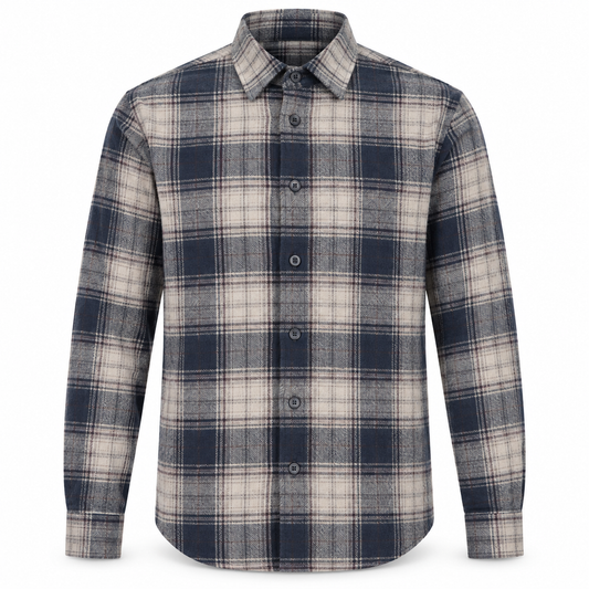 Clean Cut Eske flanellskjorte i Ecru og Dark Navy