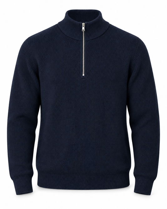 Clean Cut Copenhagen Mario Half-Zip Knit Navy – packshot på hvit bakgrunn