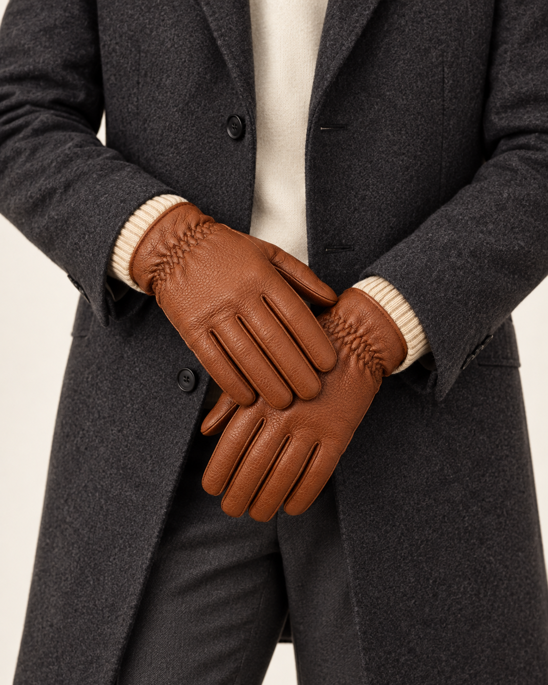 Connexion skinnhansker Hudson Cognac – vist på modell