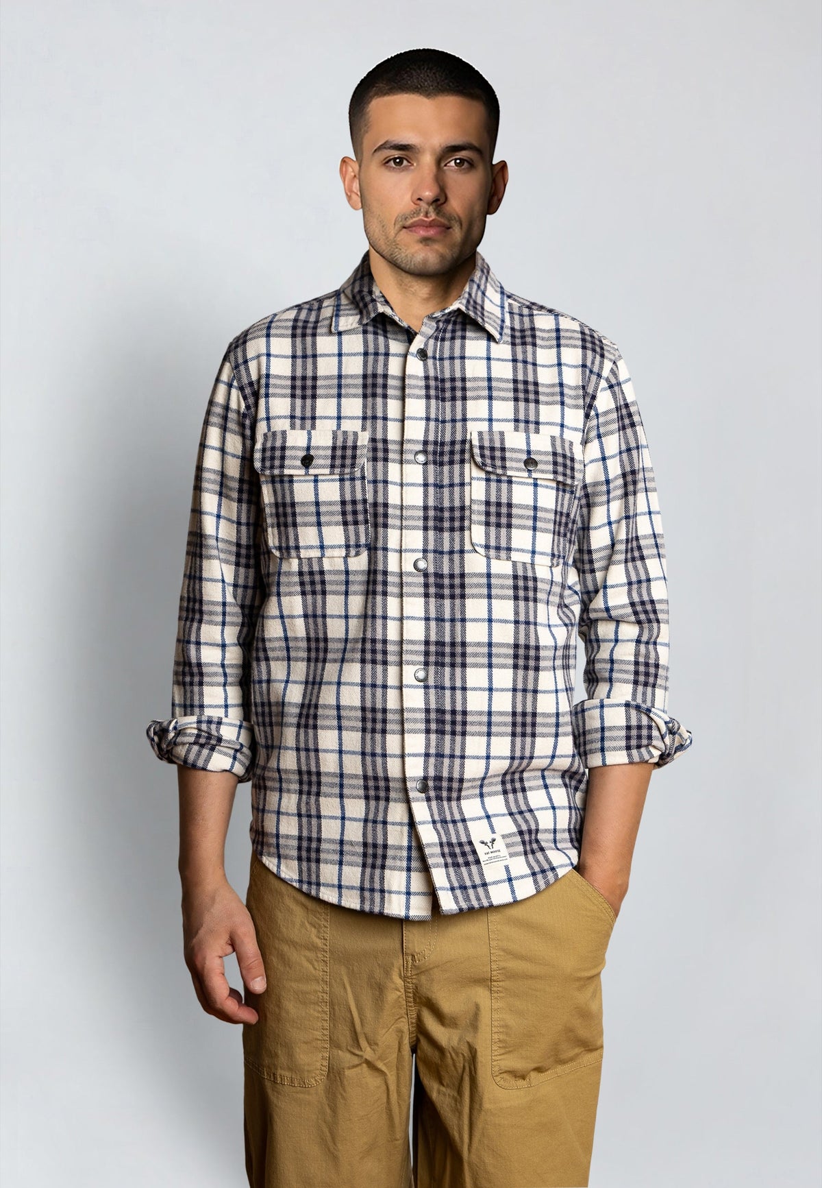 Fat Moose Adrian Cotton Check Shirt Ecru/Dark Navy – bilde 2