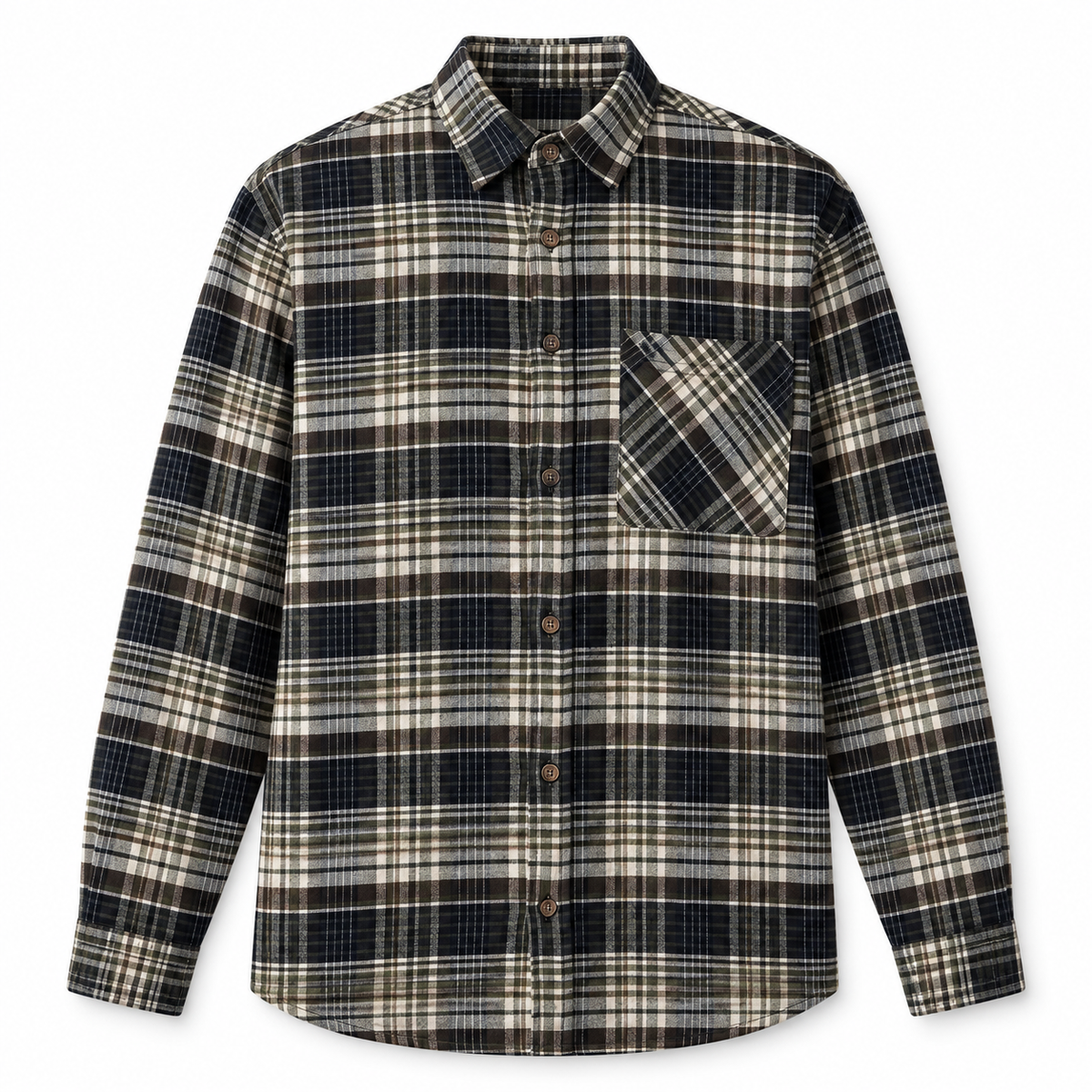 Fat Moose Forest Flannel Shirt Navy/Moss Check – produktbilde