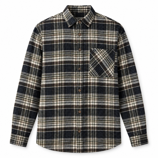 Fat Moose Forest Flannel Shirt Navy/Moss Check – produktbilde