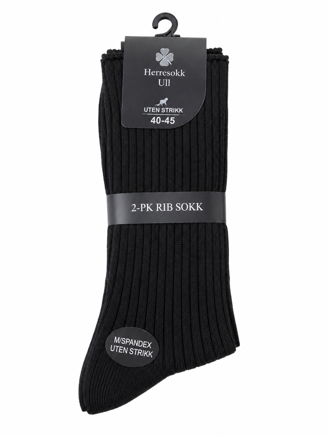 Kløver 2-pk ullribbsokker sort – produkt