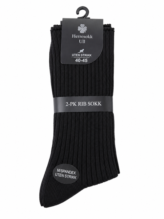 Kløver 2-pk ullribbsokker sort – produkt