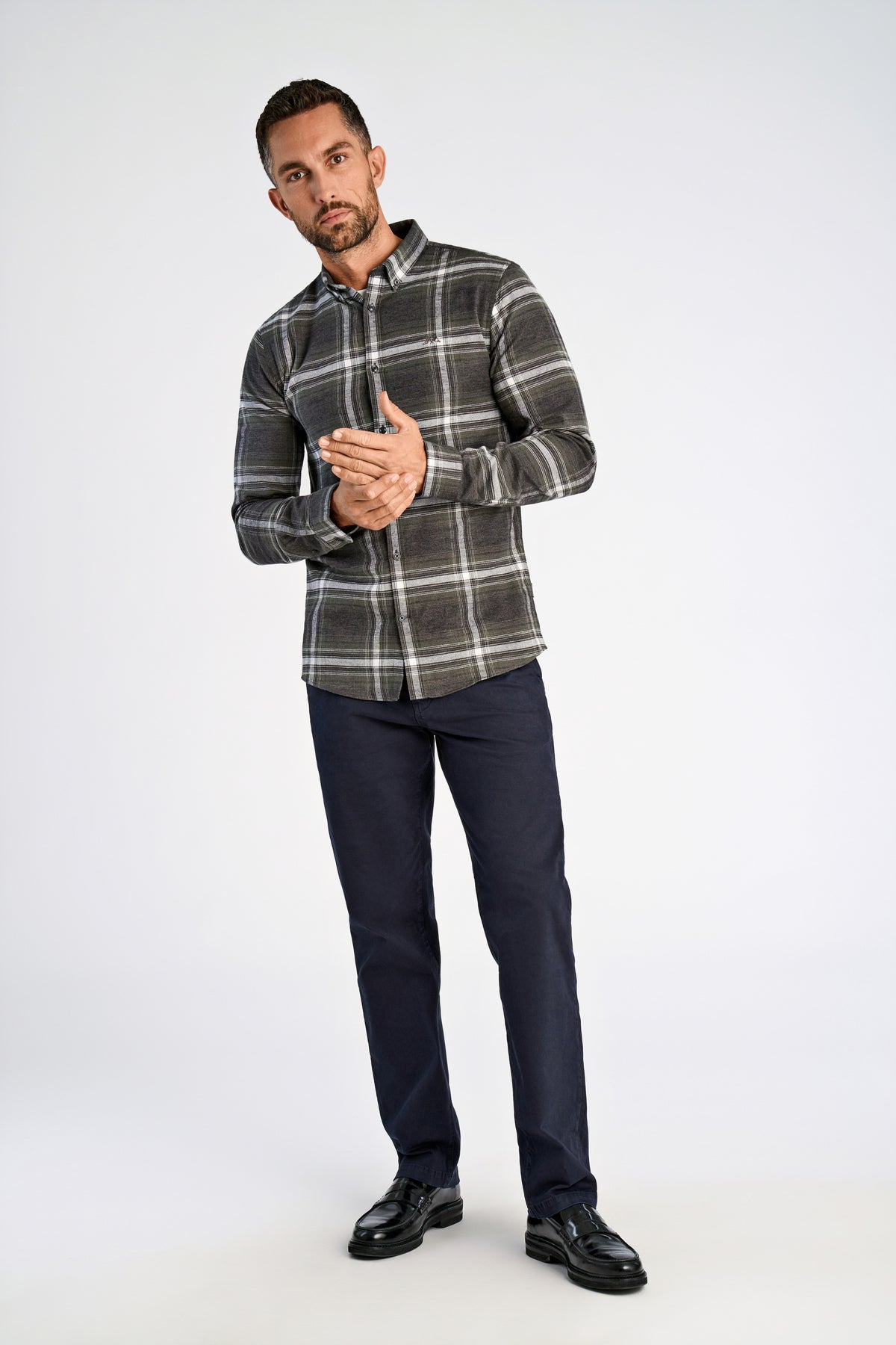 Lindbergh Check Flannel Shirt Dark Army – bilde 1