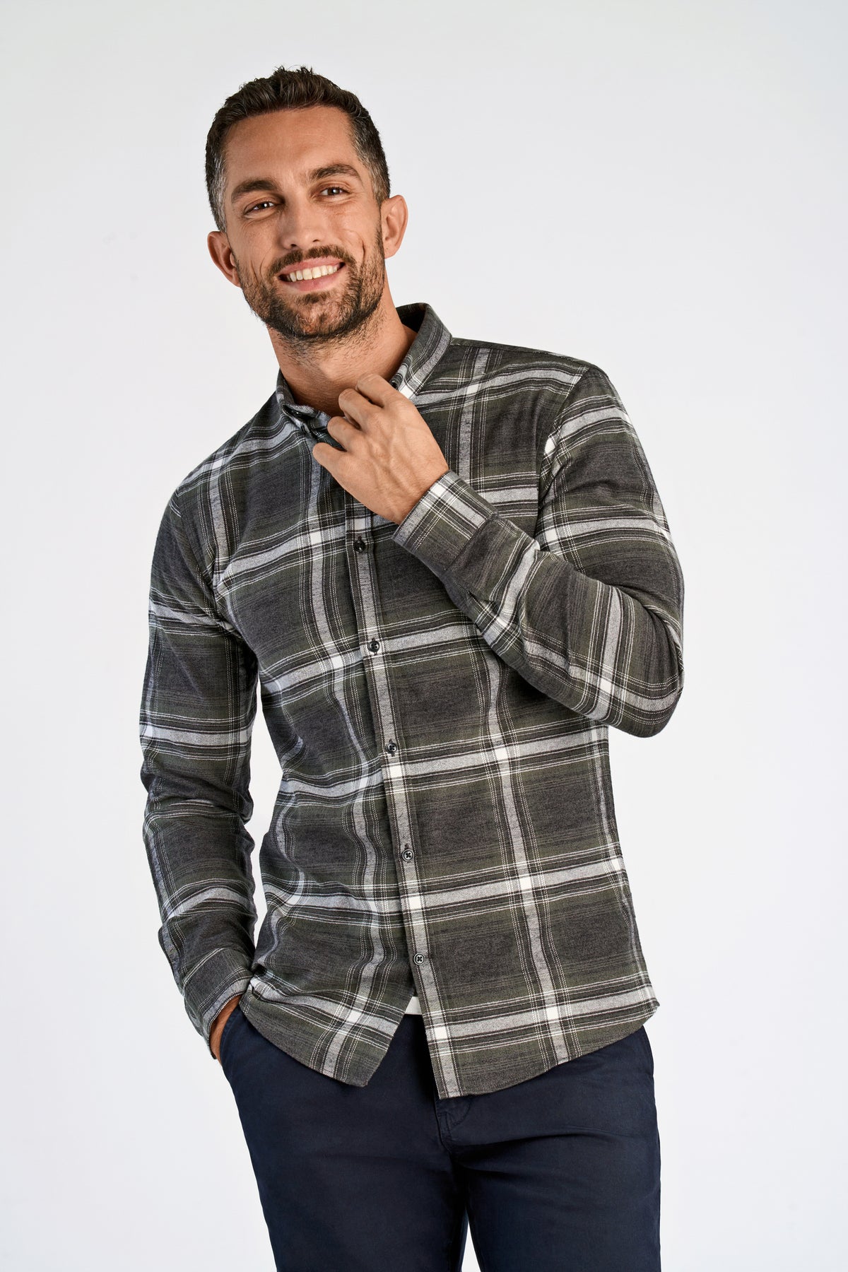 Lindbergh Check Flannel Shirt Dark Army – bilde 2