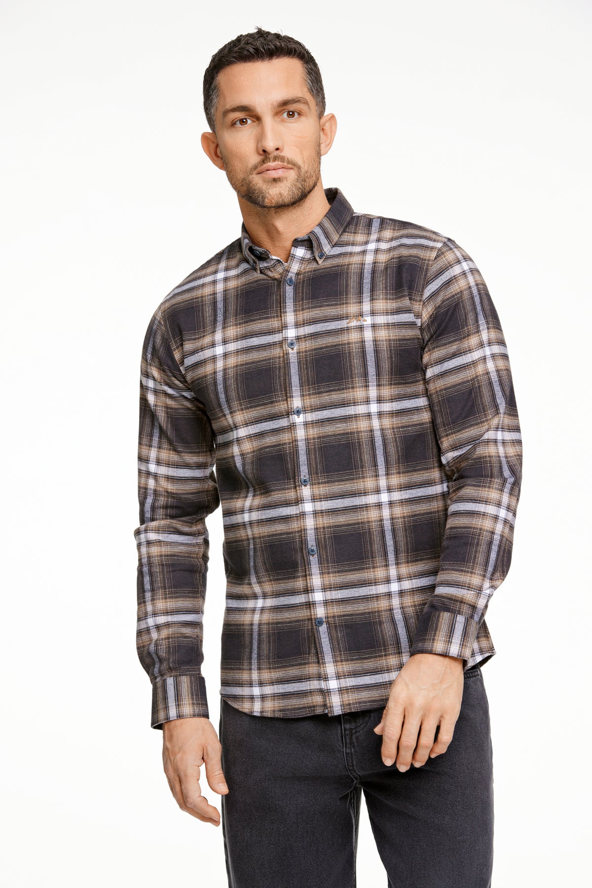Lindbergh Check Flannel Shirt Dark Brown – bilde 2