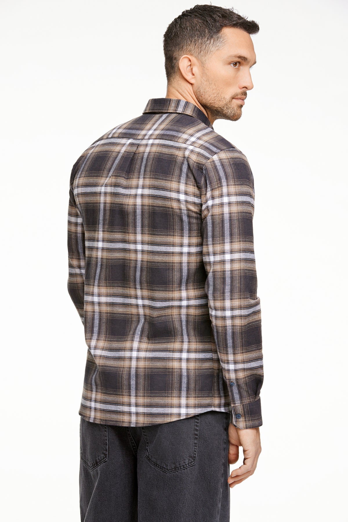 Lindbergh Check Flannel Shirt Dark Brown – bilde 3