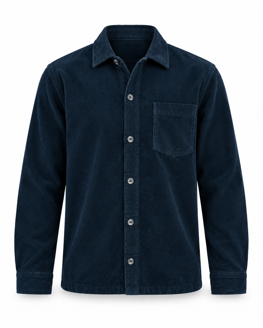 Lindbergh Cord Overshirt Navy – packshot på hvit bakgrunn