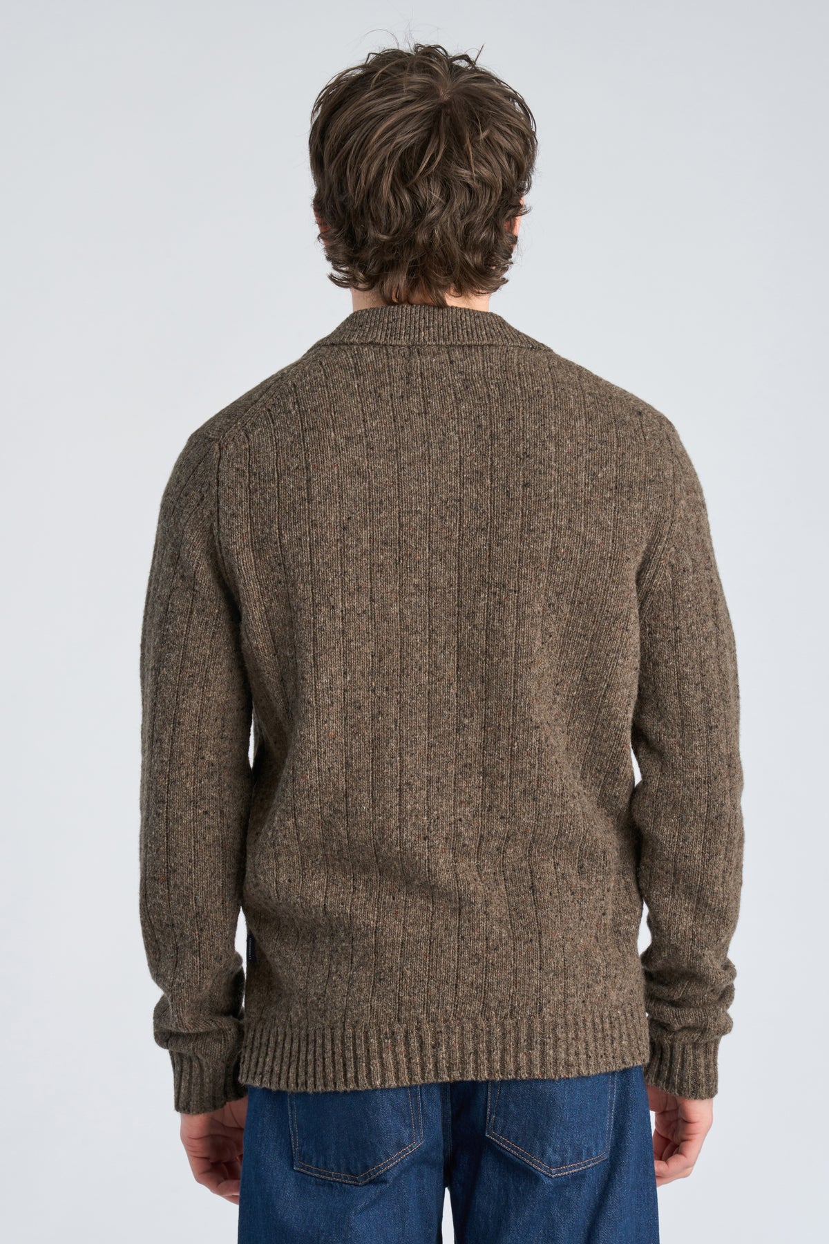 Lindbergh Knitted Wool Polo Sweather Dark Brown Melange – bilde 3