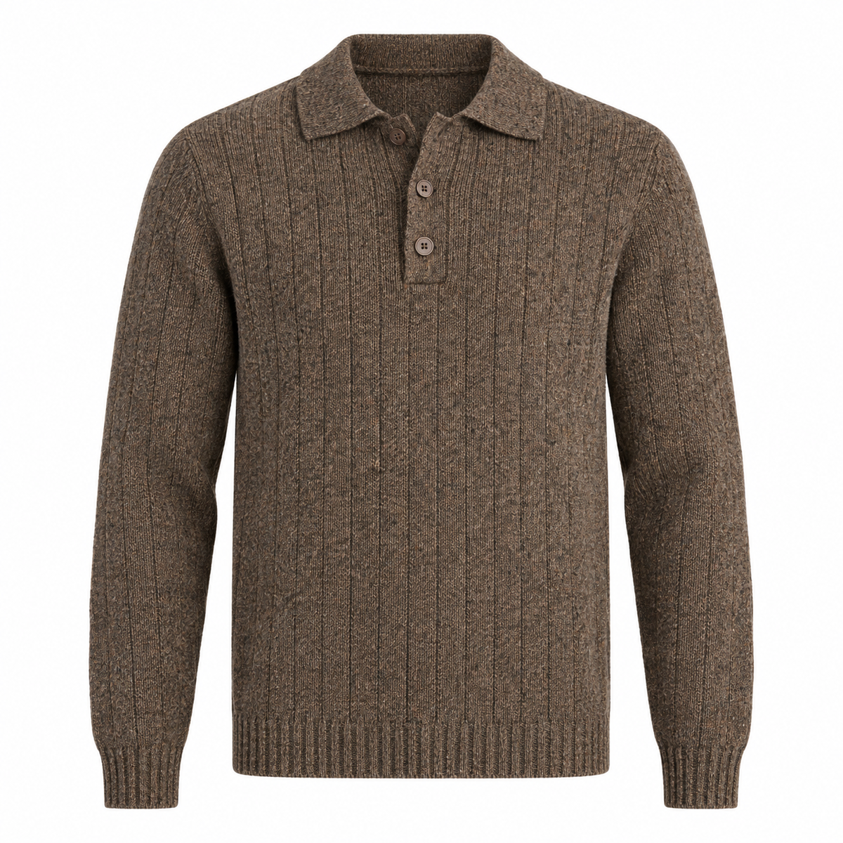 Lindbergh Knitted Wool Polo Sweater Dark Brown Melange – produktbilde