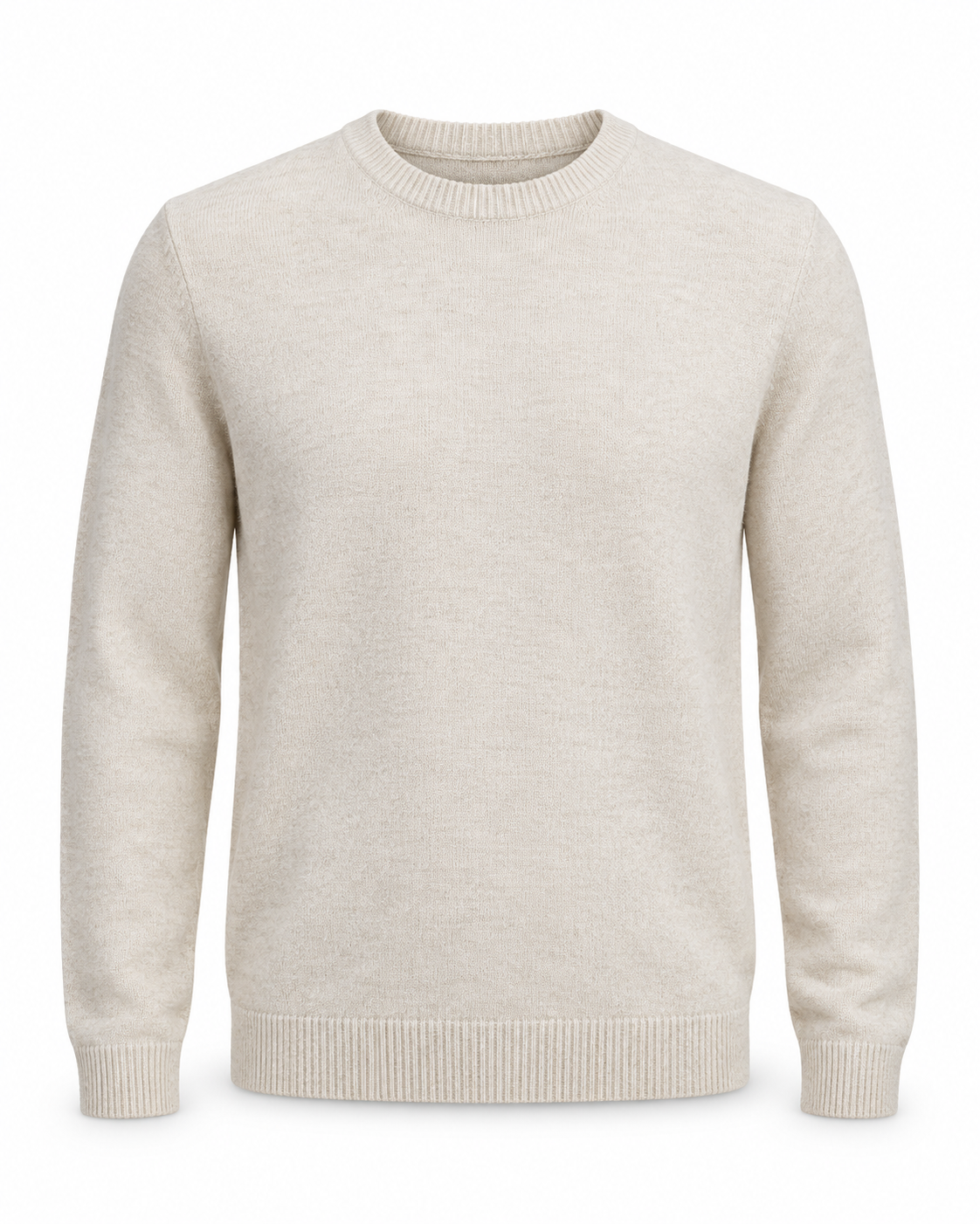Solid Dyllon Wool O-Neck Knit Oatmeal – front på hvit bakgrunn