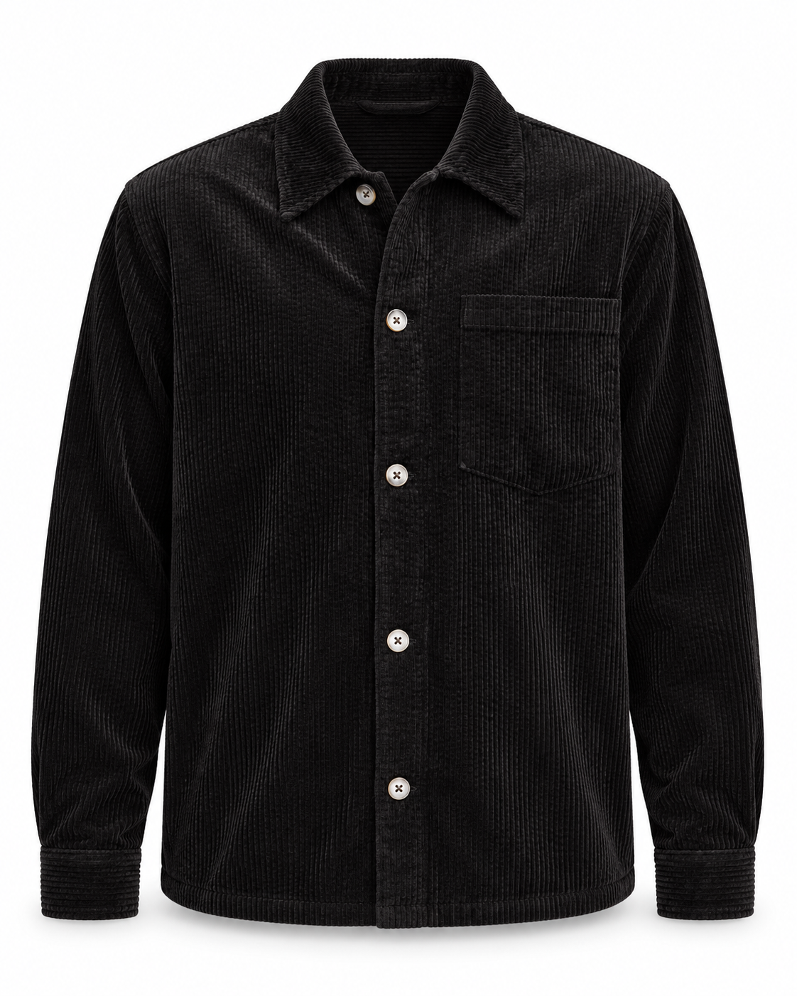 Solid Ingvi Cord Overshirt True Black – packshot på hvit bakgrunn