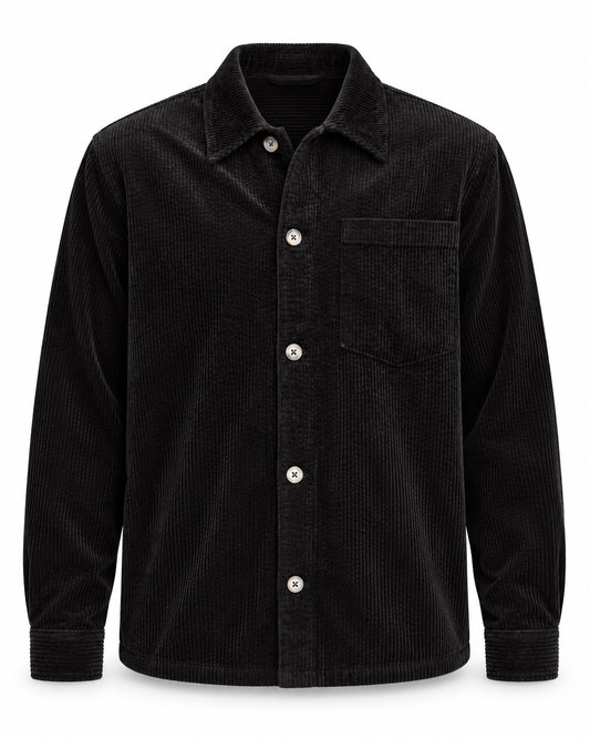 Solid Ingvi Cord Overshirt True Black – packshot på hvit bakgrunn