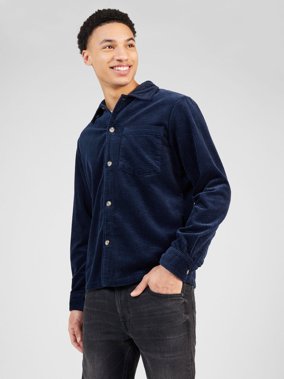 Solid Ingvi Cord Overshirt Navy – produktbilde 2